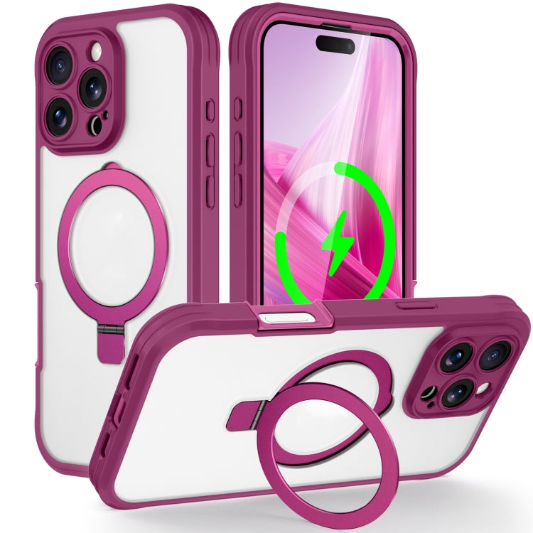 For iPhone 16 Pro Max Skin Feel MagSafe Holder 360 Full Body Phone Case(Rose Red) - iPhone 16 Pro Max Cases by buy2fix | Online Shopping UK | buy2fix