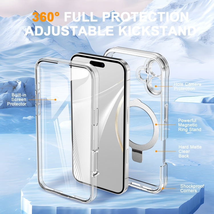 For iPhone 16 Skin Feel MagSafe Holder 360 Full Body Phone Case(Transparent) - iPhone 16 Cases by buy2fix | Online Shopping UK | buy2fix