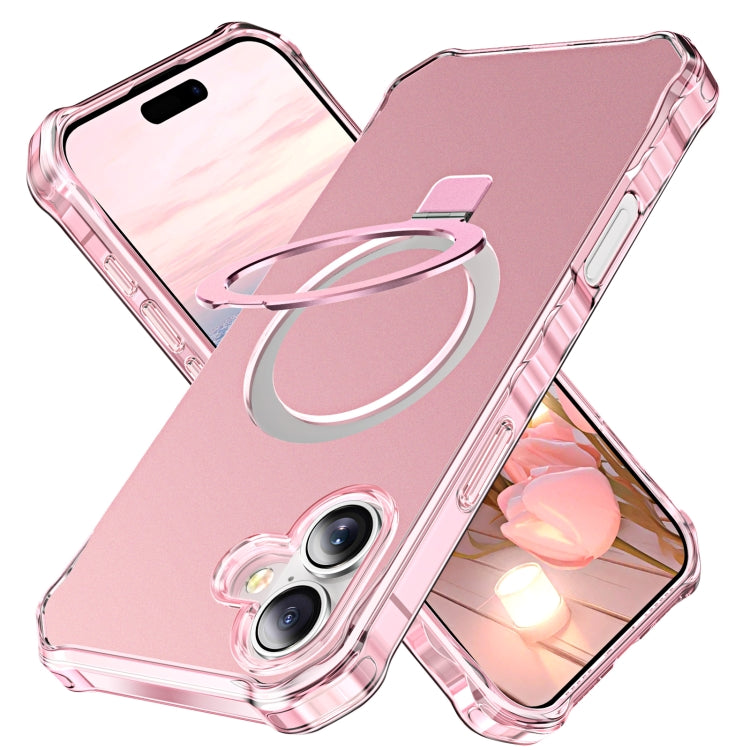 For iPhone 16 Plus Solid Color Wave MagSafe Holder Phone Case(Pink) - iPhone 16 Plus Cases by buy2fix | Online Shopping UK | buy2fix