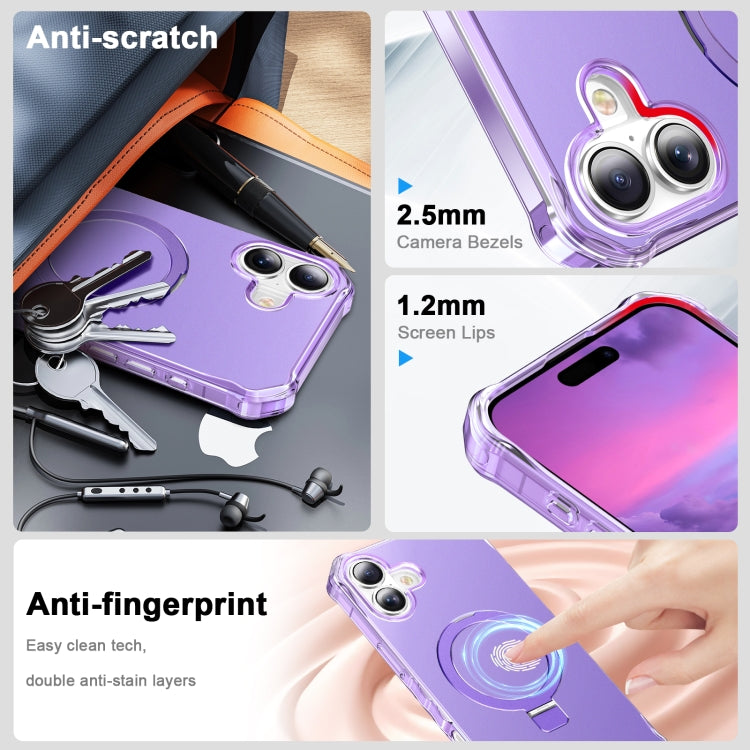 For iPhone 16 Plus Solid Color Wave MagSafe Holder Phone Case(Purple) - iPhone 16 Plus Cases by buy2fix | Online Shopping UK | buy2fix