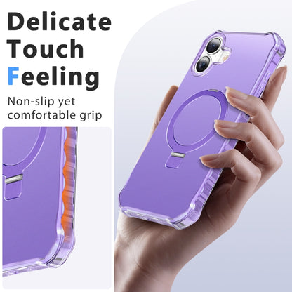 For iPhone 16 Plus Solid Color Wave MagSafe Holder Phone Case(Purple) - iPhone 16 Plus Cases by buy2fix | Online Shopping UK | buy2fix