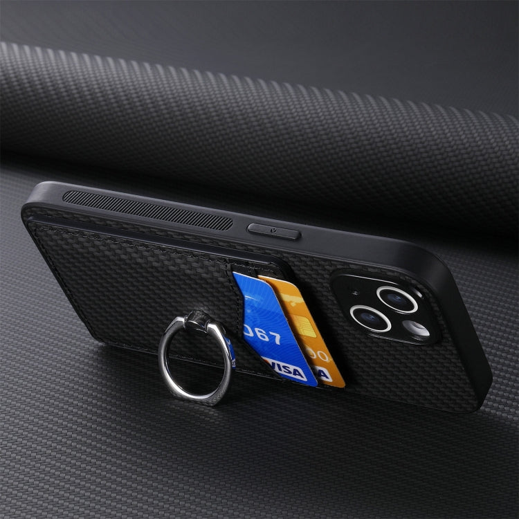 For iPhone 16 Pro Max Carbon Fiber Card Wallet Ring Phone Case(Black) - iPhone 16 Pro Max Cases by buy2fix | Online Shopping UK | buy2fix