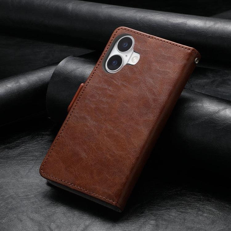 For iPhone 16 Plus CaseNeo Splicing Dual Magnetic Buckle Leather Phone Case(Brown) - iPhone 16 Plus Cases by buy2fix | Online Shopping UK | buy2fix