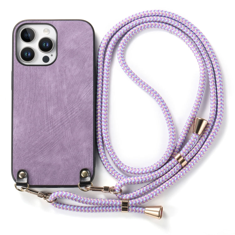 For iPhone 16 Pro Vintage Leather PC Back Cover Phone Case with Crossbody Strap(Purple) - iPhone 16 Pro Cases by buy2fix | Online Shopping UK | buy2fix