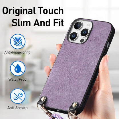 For iPhone 16 Pro Vintage Leather PC Back Cover Phone Case with Crossbody Strap(Purple) - iPhone 16 Pro Cases by buy2fix | Online Shopping UK | buy2fix