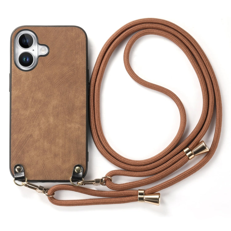 For iPhone 16 Plus Vintage Leather PC Back Cover Phone Case with Crossbody Strap(Brown) - iPhone 16 Plus Cases by buy2fix | Online Shopping UK | buy2fix