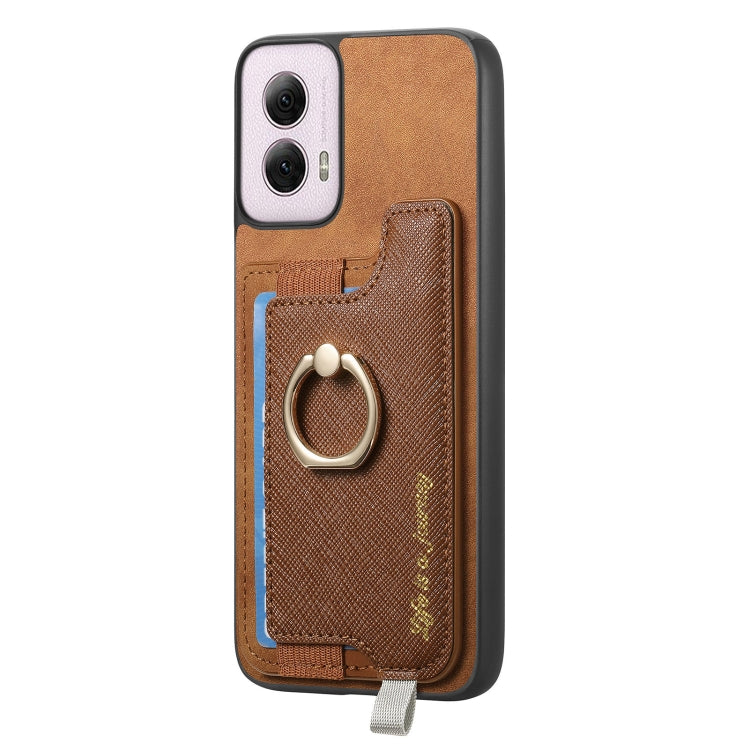 For Motorola Moto G Power 2024 5G Retro Magsafe Cross Leather Ring Holder Card Bag Phone Case(Brown) - Motorola Cases by buy2fix | Online Shopping UK | buy2fix