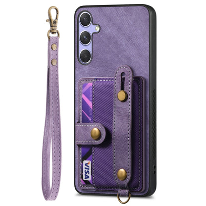 For Samsung Galaxy S25+ 5G Retro Cross Wristband Wallet Leather Back Phone Case(Purple) - Galaxy S25+ 5G Cases by buy2fix | Online Shopping UK | buy2fix