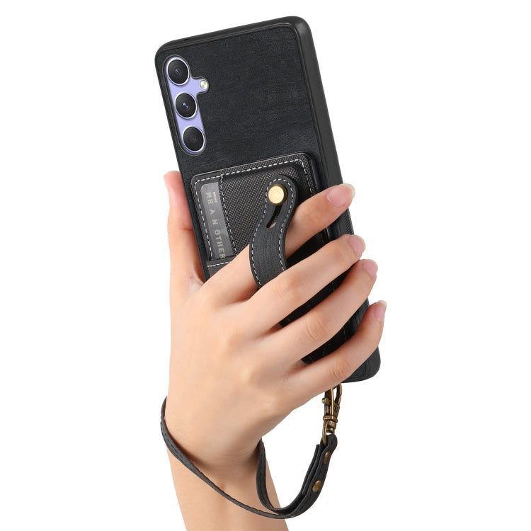 For Samsung Galaxy S25+ 5G Retro Cross Wristband Wallet Leather Back Phone Case(Black) - Galaxy S25+ 5G Cases by buy2fix | Online Shopping UK | buy2fix