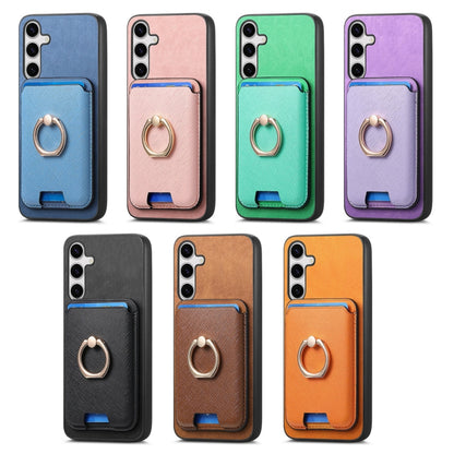 For Samsung Galaxy S25+ 5G Retro Cross Leather Ring Vertical Insert Card Bag MagSafe Phone Case(Blue) - Galaxy S25+ 5G Cases by buy2fix | Online Shopping UK | buy2fix