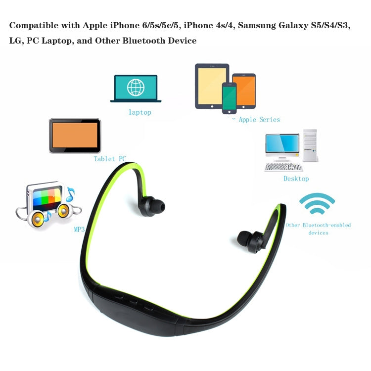 S9 Wireless Sports Bluetooth Earphones for iPhone Huawei XiaoMi Phone, Support TF / SD Card & Microphone(Green) - Neck-mounted Earphone by buy2fix | Online Shopping UK | buy2fix