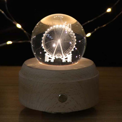 Girl Bedside Lamp Crystal Ball Wooden Base Music Box Charging Glow Rotating Night Light, Random Music(Ferris Wheel) - Novelty Lighting by buy2fix | Online Shopping UK | buy2fix
