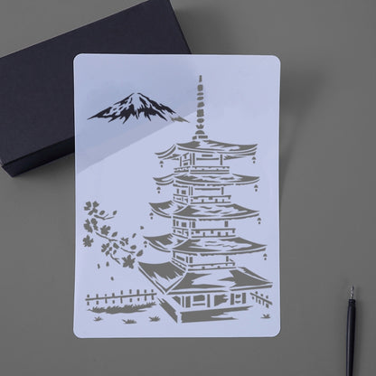 8 Five-storied Pagoda Construction Series Painting Template Theme City A4 Label Template - Art Supplies by buy2fix | Online Shopping UK | buy2fix