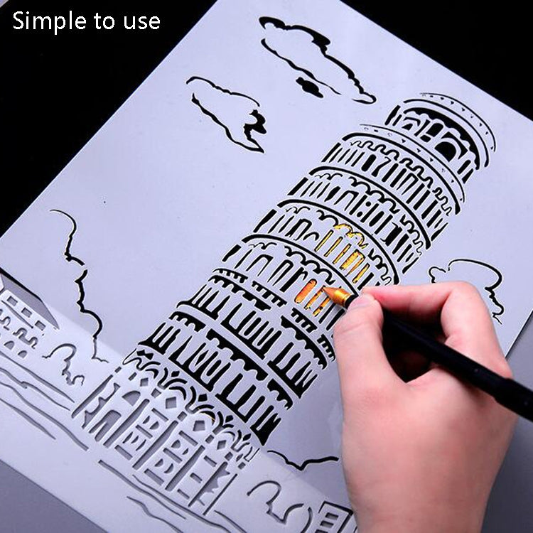 8 Five-storied Pagoda Construction Series Painting Template Theme City A4 Label Template - Art Supplies by buy2fix | Online Shopping UK | buy2fix