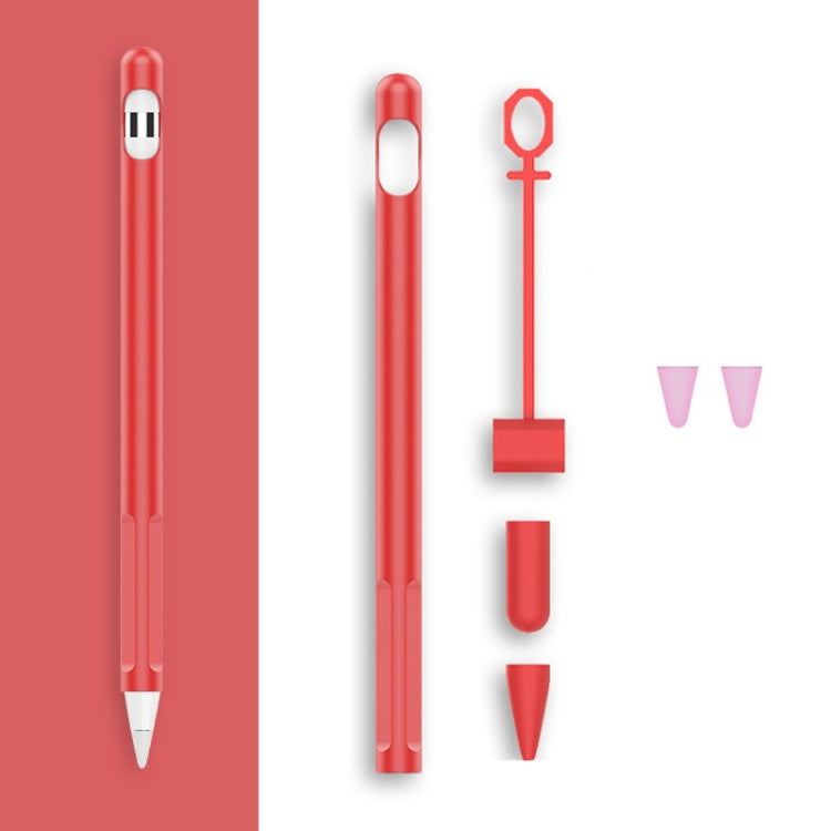 2 Sets 4 In 1 Stylus Silicone Protective Cover + Anti-Lost Rope + Double Pen Nip Cover Set For Apple Pencil 1(Red) - Pencil Accessories by buy2fix | Online Shopping UK | buy2fix