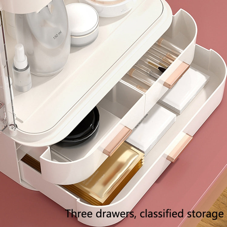 Dust-Proof Drawer Type Cosmetic Storage Box Household Large-Capacity Desktop Lipstick Storage Box, Colour: LED Upgrade Model White - Storage Boxes by buy2fix | Online Shopping UK | buy2fix