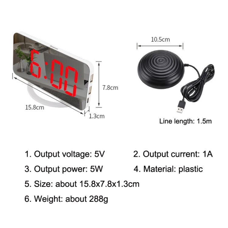 TS-8202 Multifunctional LED Vibration Mirroring USB Alarm Clock - Alarm Clocks by buy2fix | Online Shopping UK | buy2fix