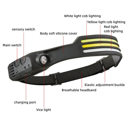 W689-2 White+Warm Light  USB Rechargeable Motion Sensor Headlamp COB Outdoor Fishing Flashlight - Headlamp by buy2fix | Online Shopping UK | buy2fix