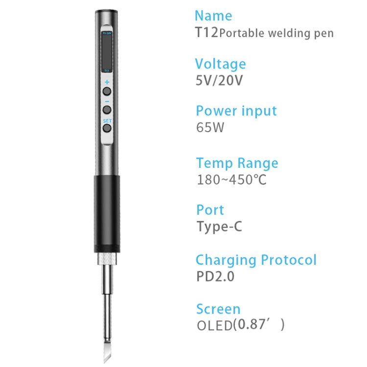 T12-K PTS100 Intelligent Portable Digital Display Small Constant Temperature Repair Soldering Iron PD65W Powered Mini Soldering Station - Electric Soldering Iron by buy2fix | Online Shopping UK | buy2fix