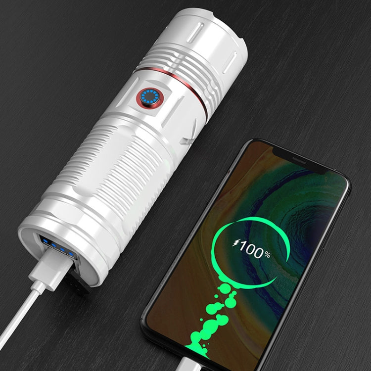 Outdoor White Laser Type-C Charging Telescopic Zoom Flashlight with Power Bank Function(Silver) - LED Flashlight by buy2fix | Online Shopping UK | buy2fix