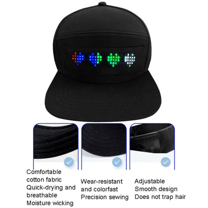 LED Luminous Advertising Hat DIY Words Pixel Lighting Rechargeable Bluetooth APP Control Scrolling Message Flexible Cap(Mixed Color Letter Black) - Peaked Cap by buy2fix | Online Shopping UK | buy2fix