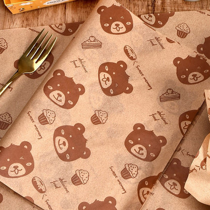 100sheets /Pack Bear Pattern Greaseproof Paper Baking Wrapping Paper Food Basket Liners Paper 22x22cm - Retail Packaging by buy2fix | Online Shopping UK | buy2fix