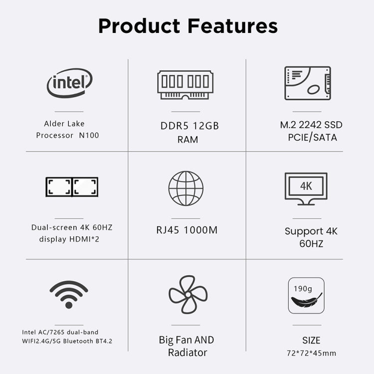 N100/DDR5 12th AlderLake-N100 Dual 4K60Hz Office And Home Mini PC, Spec: 12G+512G /UK Plug - Windows Mini PCs by buy2fix | Online Shopping UK | buy2fix