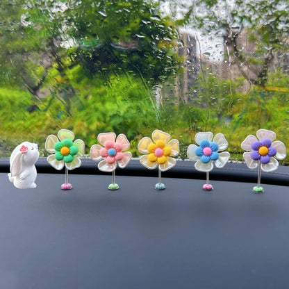 5pcs /Set Cute Cartoon Flower Car Shaking Ornament Car Dashboard Decoration, Style: Green Leaf Transparent - Ornaments by buy2fix | Online Shopping UK | buy2fix