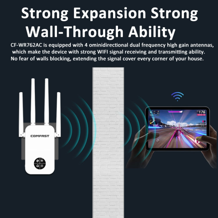 COMFAST 762AC 1200Mbps WiFi Signal Booster Dual Band WiFi Repeater with OLED Display Screen - Broadband Amplifiers by COMFAST | Online Shopping UK | buy2fix