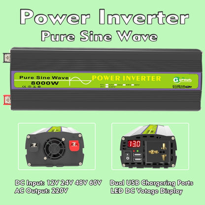 Gurxun 48V-220V 8000W Pure Sine Wave Inverter Car Single Digital Display Voltage Converter - Pure Sine Wave by Gurxun | Online Shopping UK | buy2fix