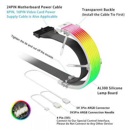 AOSOR AL300 Computer Glow Line ARGB Neon Cable Motherboard Chassis Light Strip Light Board Decoration(White) - PCIE Cable by AOSOR | Online Shopping UK | buy2fix