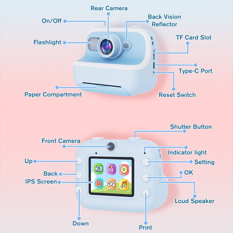 M8 2.4-Inch 1080P HD 2400W Pixel Dual-Camera Children Thermal Printing Camera, Color: Purple - Children Cameras by buy2fix | Online Shopping UK | buy2fix