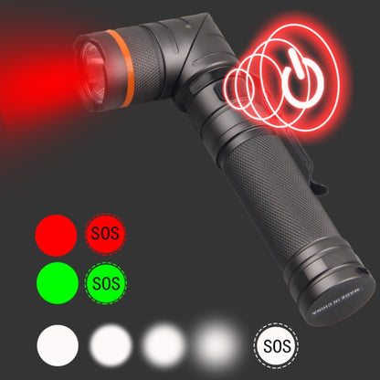 90 Degree Foldable Flashlight White / Red / Green Lights Waterproof Magnetic Torch Built In 18650 Lithium Battery - LED Flashlight by buy2fix | Online Shopping UK | buy2fix