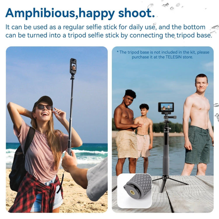 TELESIN WSS-001 65.4cm Aluminum Alloy Waterproof Ball Head Selfie Stick Diving Shooting Sports Camera Extension Stick - Extendable Pole by TELESIN | Online Shopping UK | buy2fix