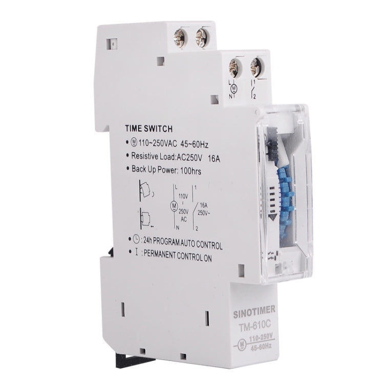 SINOTIMER  TM610C 110-250V 16A Quartz Mechanical Timer 24 Hours Programmable Din Rail Relay - Switch by SINOTIMER | Online Shopping UK | buy2fix