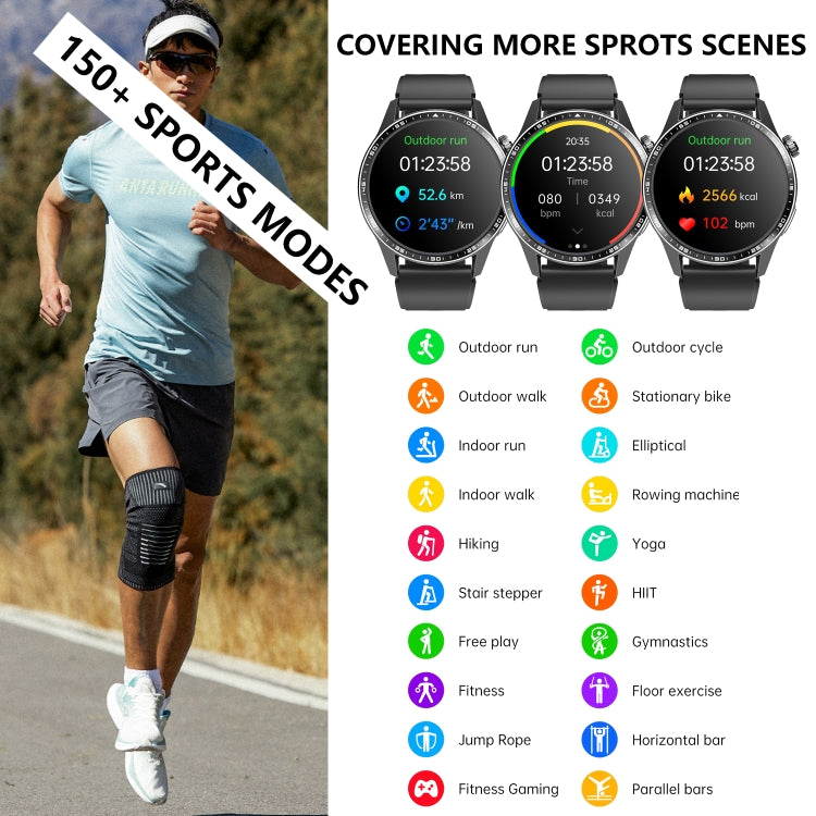 F400  1.55 Inch Screen Smart Watch Support ECG/ Blood Oxygen / Blood Sugar / 150+ Sports Mode, Color: Black Silicone - Smart Watches by buy2fix | Online Shopping UK | buy2fix