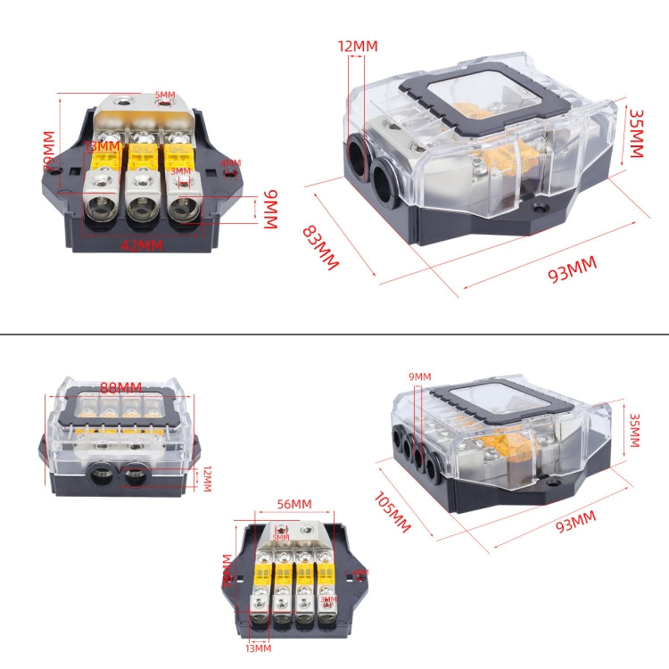 80A Car Audio Amplifier Modified Solid Brass Fuse Holder With Transparent Cover, Specifications: 3-way - Fuse by buy2fix | Online Shopping UK | buy2fix