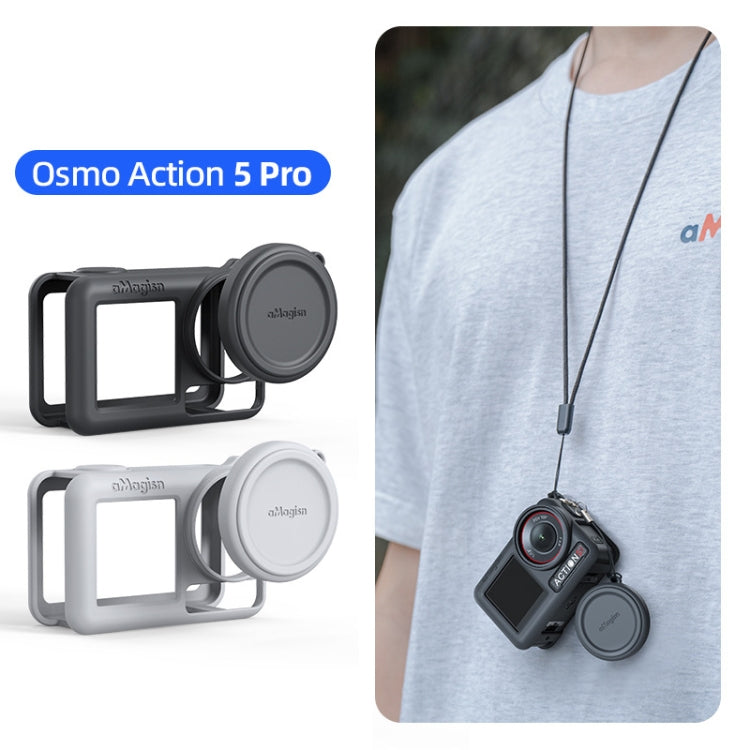 For DJI Osmo Action 5 Pro aMagisn Silicone Protective Case with Lanyard and Lens Cap(Light Gray) - Case & Bags by aMagisn | Online Shopping UK | buy2fix