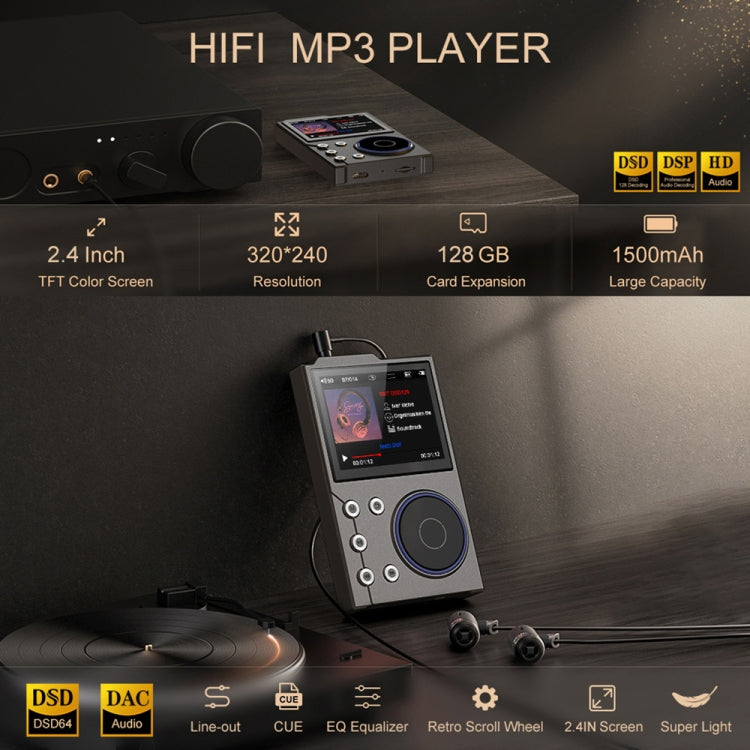 2.4 Inch HIFI Bluetooth Music Player DSD256 Mastering Sound Quality Walkman, Memory: 16GB+16GB(Black) - MP3 Player by buy2fix | Online Shopping UK | buy2fix