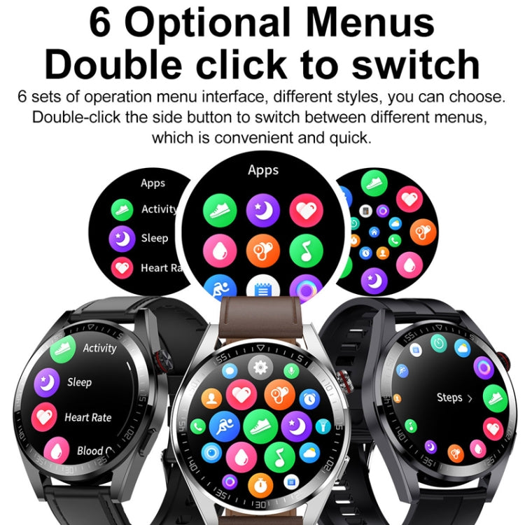 1.43 inch AMOLED Screen Smartwatch Heart Rate Blood Pressure Monitoring Bluetooth Talking Sports Watch, Color: Black Leather Strap - Smart Watches by buy2fix | Online Shopping UK | buy2fix