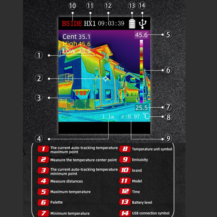 BSIDE HX1 Handheld Thermal Imaging Device Power Non-Contact Thermometer - Thermostat & Thermometer by BSIDE | Online Shopping UK | buy2fix