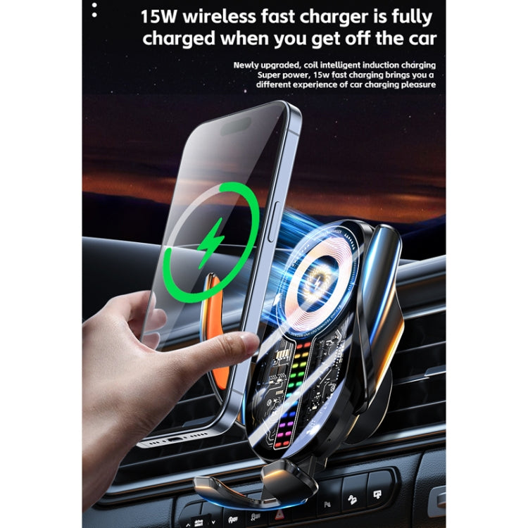 15W Car Sound Pickup Atmosphere Light Wireless Mobile Phone Charging Stand(Black) - Wireless Charger Holders by buy2fix | Online Shopping UK | buy2fix