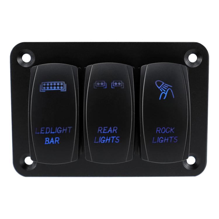 Blue Light Laser Engraved Panel Combination Switch For Car Boat, Specifications: 3-digit Panel - Car Switches by buy2fix | Online Shopping UK | buy2fix