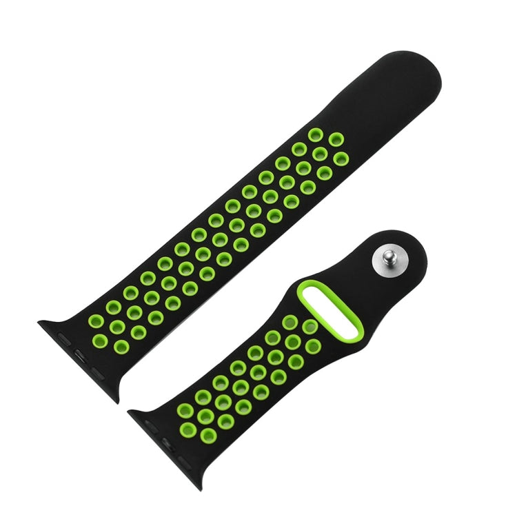 For Apple Watch Series 7 41mm / 6 & SE & 5 & 4 40mm / 3 & 2 & 1 38mm Fashionable Classical Silicone Sport Watch Band (Black Green) - Watch Bands by buy2fix | Online Shopping UK | buy2fix