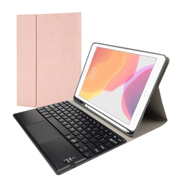 RK109C Detachable Magnetic Plastic Bluetooth Keyboard with Touchpad + Silk Pattern TPU Tablet Case for iPad Air 2020, with Pen Slot & Bracket(Rose Gold) - For iPad Air by buy2fix | Online Shopping UK | buy2fix