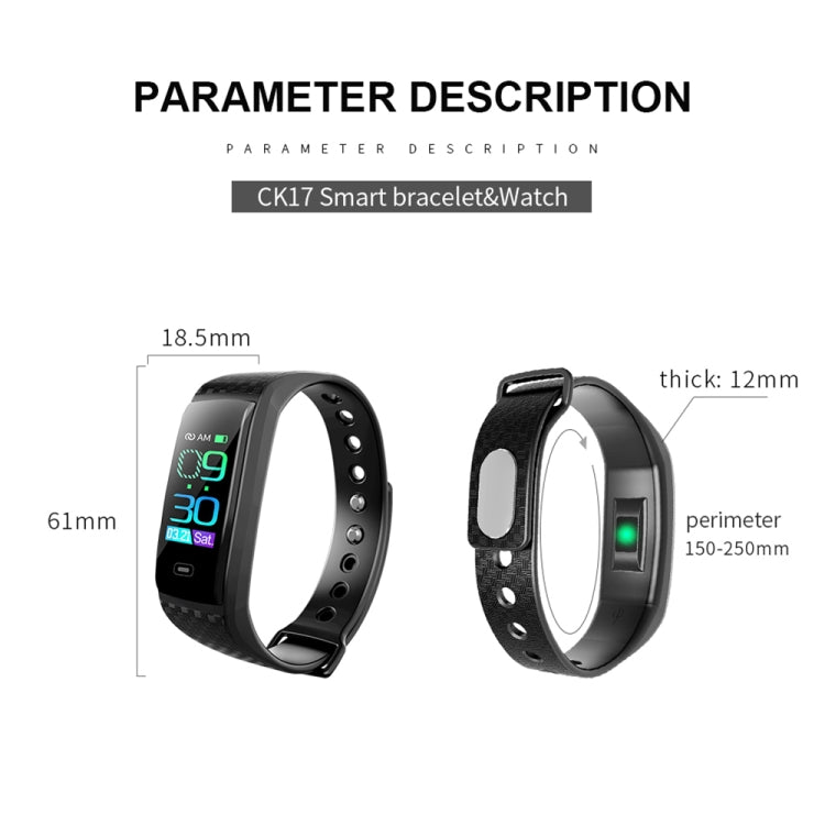 CK17S 0.96 inches IPS Screen Smart Bracelet IP67 Waterproof, Support Call Reminder / Heart Rate Monitoring / Blood Pressure Monitoring / Sleep Monitoring (Black) - Smart Wear by buy2fix | Online Shopping UK | buy2fix