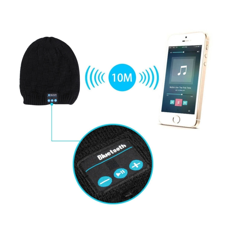 Square Textured Knitted Bluetooth Headset Warm Winter Hat with Mic for Boy & Girl & Adults(Black) - Smart Wear by buy2fix | Online Shopping UK | buy2fix