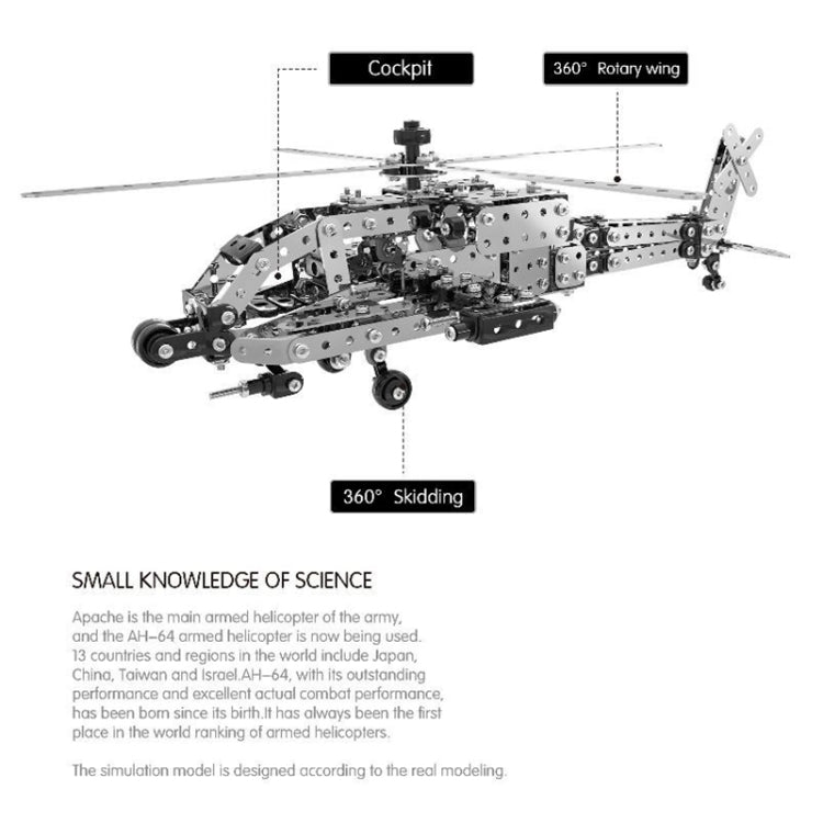 MoFun SW-021 DIY Stainless Steel AH-64 Helicopter Gunship Assembling Blocks - Model Toys by MoFun | Online Shopping UK | buy2fix