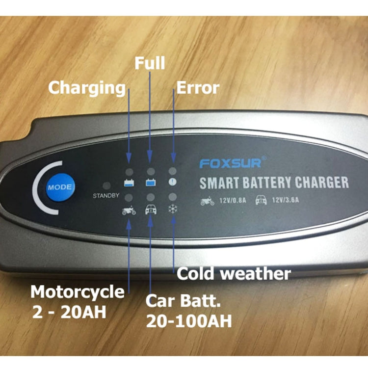 FOXSUR 0.8A / 3.6A 12V 5 Stage Charging Battery Charger for Car Motorcycle,  EU Plug - Battery Charger by FOXSUR | Online Shopping UK | buy2fix