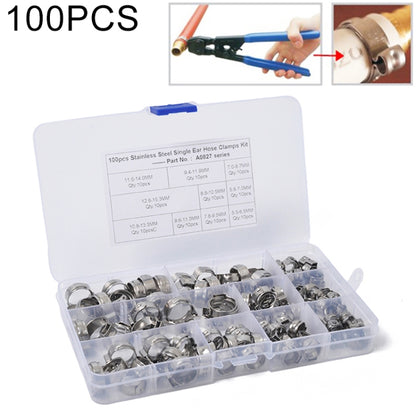 100 PCS Adjustable Single Ear Plus Stainless Steel Hydraulic Hose Clamps O-Clips Pipe Fuel Air, Inside Diameter Range: 5.3-15.3mm - In Car by buy2fix | Online Shopping UK | buy2fix